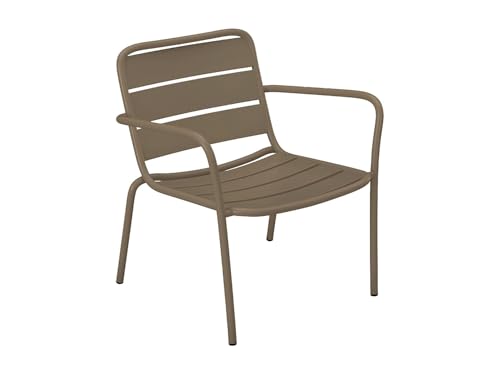 Vente-unique - Fauteuil Bas de Jardin empilable en métal - Taupe - MIRMANDE de MYLIA