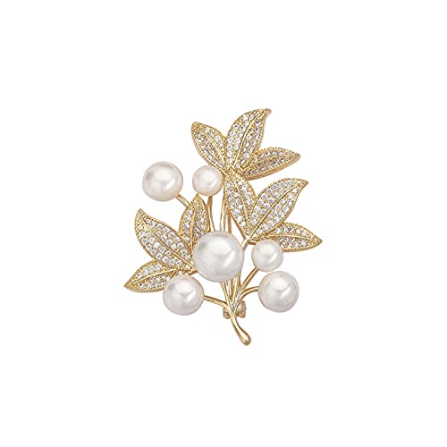 Broche fleurs en cuivre et zircon micro-incrusté YCQYM avec perle d'eau douce naturelle