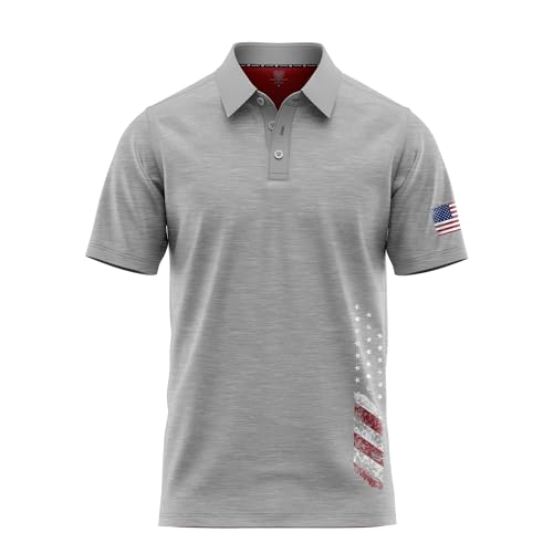 Image of Patriotic USA Golf Polo Shirt - Men's Performance Short Sleeve Moisture Quick Dry Fit Athletic Veteran UPF Stretch Casual Fun