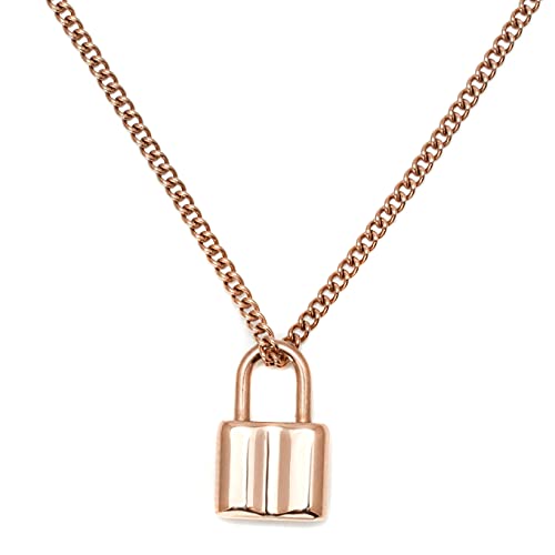 BONNYBIRD® Schloss Kette Roségold Hochwertige Edelstahl Halskette mit Schloss Anhänger Damen (Kettenlänge 45 + 6 cm) Cover