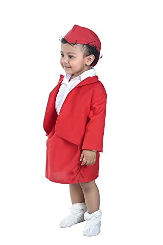 Image of BookMyCostume Airline Air Hostess Kids Fancy Dress Costume for Girls - Red 3-4 years