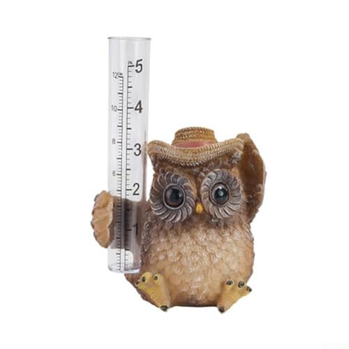 Pumixiy Pluviomètre de jardin avec motif hibou – Moniteur de pluie extérieur en résine durable pour prévisions météorologiques, décoration de jardin avec double mesure en