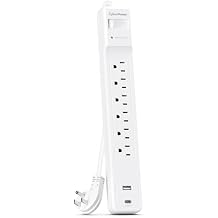 CyberPower CSP604UCW Surge Protector, 1500J, 6 Outlets, 1 USB-A, 1 USB-C, 4 Foot Power Cord, White, ETL