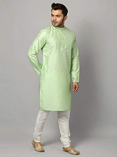 Image of Uri and MacKenzie Banarasi Dupion Silk Solid Kurta Churidar Pyjama Set for Men