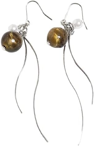 タイガーアイ (虎目石) 8mm & ウェーブスティック 3cm&4cm シンプルピアス 【樹脂フックに変更】天然石 パワーストーン