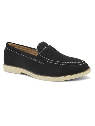 Image of STANPHORD Men Suede Formal Loafer Shoes | Round Toe Slip-On Moccasins | PU Leather Cushioned Anti-Slip | Office Party Business Casual Wear (TPSG 7086)