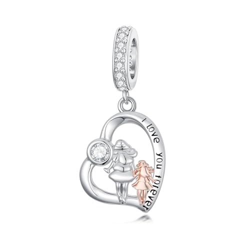 Image of PROESS Father Mother Daughter Charm fit Charms Bracelet Sterling Silver Charms for Bracelets Birthday Valentines Day Gifts for Daughter Mother Lover