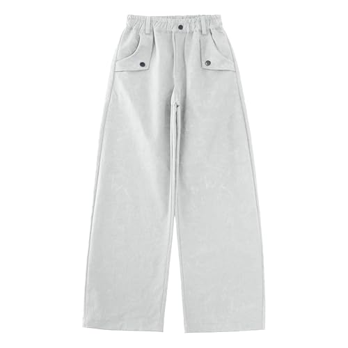 Girls Fashion Y2K Sweatpants Baggy Elastic High Waist Wide Leg Jogger Pants Causal Solid Color (Beige, 5-7 Years)