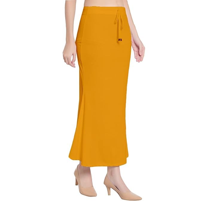 Image of Saree Shapewear Petticoat for Women Cotton Blended Lycra Shaper Petticoat with Elastic & Lace (Drawstring) Long Under Skirt Fishcut Wrinkle Free Shapewear