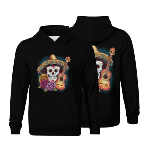 Kids Cute Cinco De Mayo Mexican Skull Boys Girls Lightweight Kangaroo Pocket Fleece Hoodies