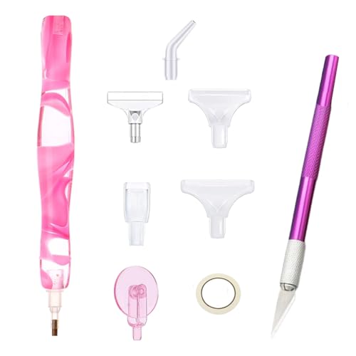 Harz-Diamant-Malstift mit 7 Ersatz-Stiftköpfen für Heimwerker, Gebogener Harz-Diamant-Stift, Diamond Painting Zubehör Stifte, 1 Hobbymesser, Für die Diamantmalerei, DIY