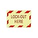 NMC GEPA3AP Lock Out/Shut Off Label, Legend "Lock-Out HERE", 5" Length x 3" Height, Glow Polyester, Red on White (Pack of 5)