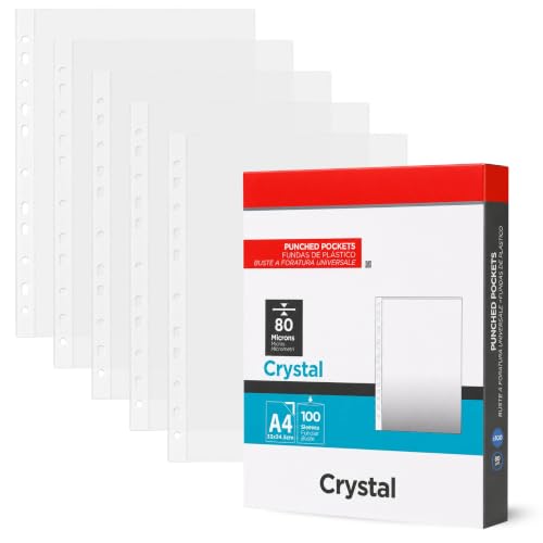 Portafolios de plástico, Fundas Plastico Multitaladros Transparentes, 80 Micras, Tamaño A4, Transparente, Contiene 100 Unidades