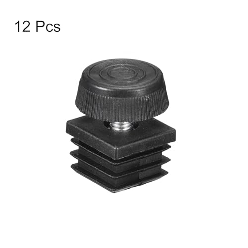 Image of uxcell 12Pcs Inserts for Square Tubes with Leveling Feet, for 0.98 inchx0.98 inch OD Square Tube, Adjustable 10-14mm M8-1.25mm Thread Black Plastic Furniture Chair Blanking End Caps Insert