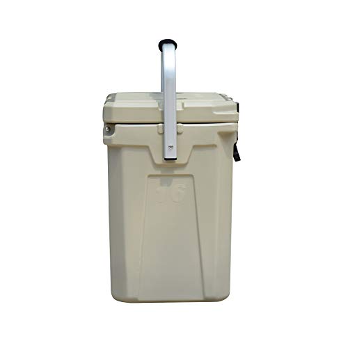Camp-Zero 16L Tall Cooler/Ice Chest With 2 Molded-In Cup Holders & Folding Aluminum Handle | Thick Walled, Freezer Grade Cooler With Secure Locking System & Removable Divider (Beige) #TOP1
