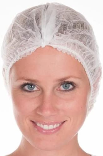 Disposable Bouffant Caps, 100 Pcs, 20 inches White Disposable Nonwoven Bouffant Caps Hair net Hair Sleeves with Swivel Side Headbands, Unisex, Perfect for Sleeping Hair Nets, Head Cover Food Service