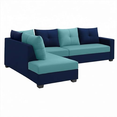 Image of SOCOZI Oriana 6 Seater LHS L Shape Sofa Set | Soft Velvet Suede Fabric | Modern Design | Plush Comfort Cushions for Living Room (Sky Blue- Dark Blue)