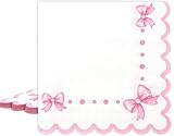 Pink Bow Napkins 6.5" 3-Ply Scalloped Cocktail Paper Napkin for Baby Shower Girl Women Coquette Birthday Décor Pink Bow Theme Party Decorations Supplies 20pcs