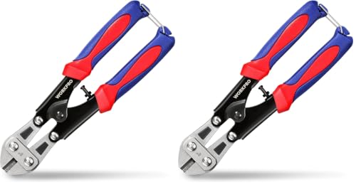 Image of WORKPRO Mini Bolt Cutter 8-inch, Spring Loaded Small Heavy Duty Wire Cable Cutter, Snips Clippers with Soft Anti-Slip Handle (Pack of 2)