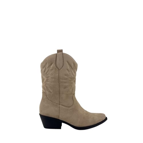 MODELISA - Bota Campera Cowboy Con Tacón Estilo Casual Para Mujer (Khaki, Una talla, Sistema tallas calzado EU, Adulto, Mujer, Números, mediano, 39)