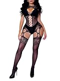 Buitifo Donna Fishnet Bodystocking Lingerie Donna Sexy Intima Pizzo Halter Babydoll Trasparente Pigiama Sleepwear(nero XDD,Taglia unica)