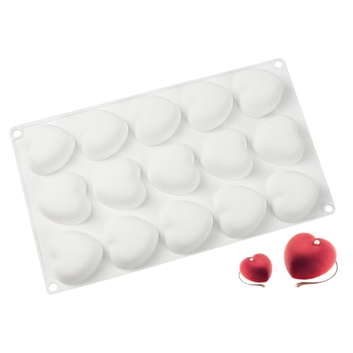 15 Cavity Silicone Heart Chocolate Molds, 3D Small Heart Shaped Baking Pan For Mousse, Cake, Candy, Jello, Ice Cube, Soap, Candle, 11.61 X 6.69 X 0.91 Inches