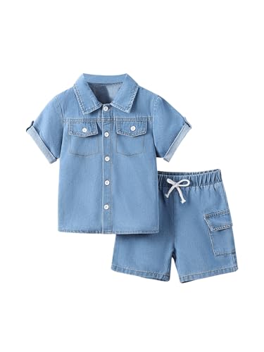 Boy's 2 Piece Summer Outfits Short Sleeve Collar Button Down Deni...
