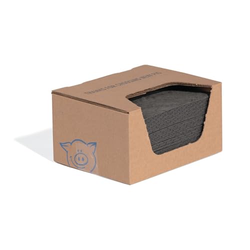 Image of PIG Absorbent Mat Pad in Dispenser Box | 10 inch W x 13 inch L | Heavyweight | Absorbs up to 12.8 oz. per pad | 50 Pads per Box | Protect Your Home Garage Basement | PM50837