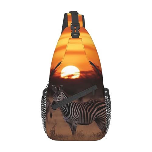 Sac à bandoulière léger imprimé zèbre noir et coucher de soleil pour homme et femme