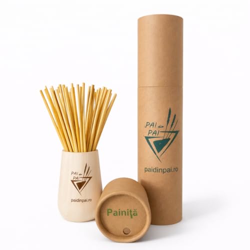 Bio-Trinkhalme aus Roggen & Weizen – 80/150 Stück – Kompostierbar, plastikfrei & naturrein – Im Spender, 19 cm & 23 cm – Für Cocktails, Kaffee, Smoothies (80 Bio-Trinkhalme aus Roggenhalm – 23 cm)