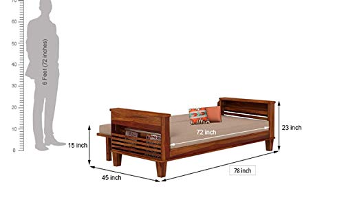 Image of Varsha Furniture Foldable 3 Seater Sheesham Wooden Bed Cum Sofa for Living Room | Sofa Cum Bed | Mattress Included | Made with Indian Sheesham Wood- Honey Finish, Brown