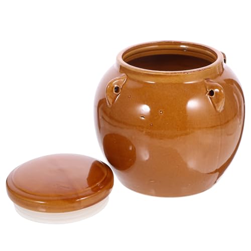 Cabilock 2 Piezas Jarra Cerámica Hermética Tarro De Chucrut Abeja Tapa Colador Encurtidos Gres Mini Solar Etiquetas De Tarro Recipiente Para Fermentar Kimchi Tarro De Comida Hermético Brown