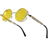gafas redondas amarillas Diseño: Gafas de sol redondas estilo Steampunk de textura metálica de alta gama diseñadas, lentes de diferentes colores y combinaciones de monturas, se pueden usar con cualquier atuendo y traje para cualquier rostro.