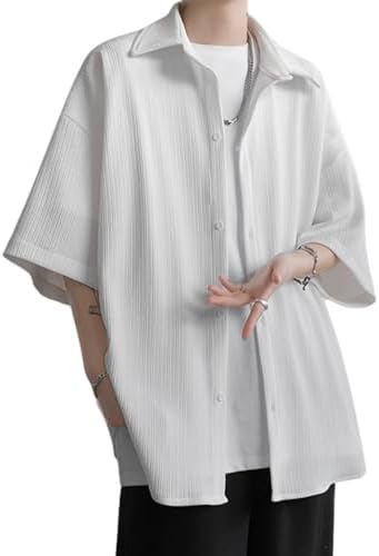 （03:30時点） [foveitaa] メンズ シャツ 夏服 メンズ 半袖 冷感 通気性 ワイシャツ 大きい サイズ ビジネス カジュアル yシャツ ゆったり おしゃれ 夏用 清涼 涼しい 涼感 服 軽い 柔らかい かっこいい 無地 シンプル オシャレ White 4XL