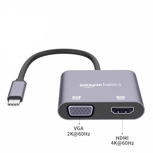 Image of amazon basics 2-in-1 USB C to HDMI and USB A Adapte, USB C Male to USB 3.0 Female Adapter