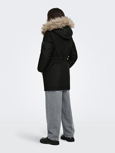 ONLY Mädchen Kogiris Fur Otw Noos Parka, Black/Detail:fur Light Grey, 164 EU