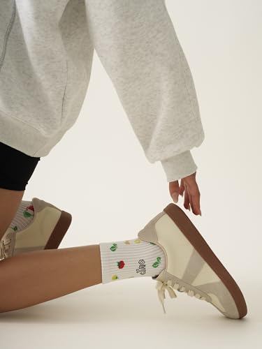 Image of Shapes Studio Half Calf Grip Socks, Cute Fruit Pilates Socks, Ruffle Socks, Non-Slip for Barre Yoga
