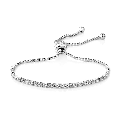 Philip Jones Silver Plated Solitaire Friendship Bracelet Created with Zircondia® Crystals