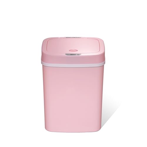 Image of Ninestars 3 Gallon Automatic Trash Can, 12L Touchless Motion Sensor Bathroom or Bedroom Garbage Can with Odor-Sealing Lid, Impact-Resistant ABS Plastic, Pink