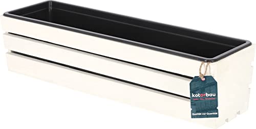 KOTARBAU® Holzblumenkasten Weiß mit Kunststoffeinsatz 60 x 18 x15 cm Blumentopf Pflanzkasten