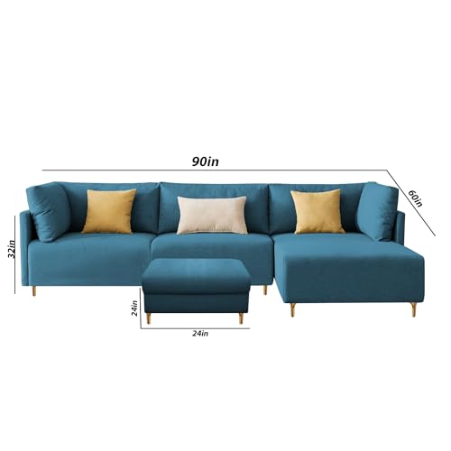 Image of Carina RHS 4 Seater L Shape Sofa Set with Center Table for Living Room (Turquise Fabric) Premium Fabric Sofa