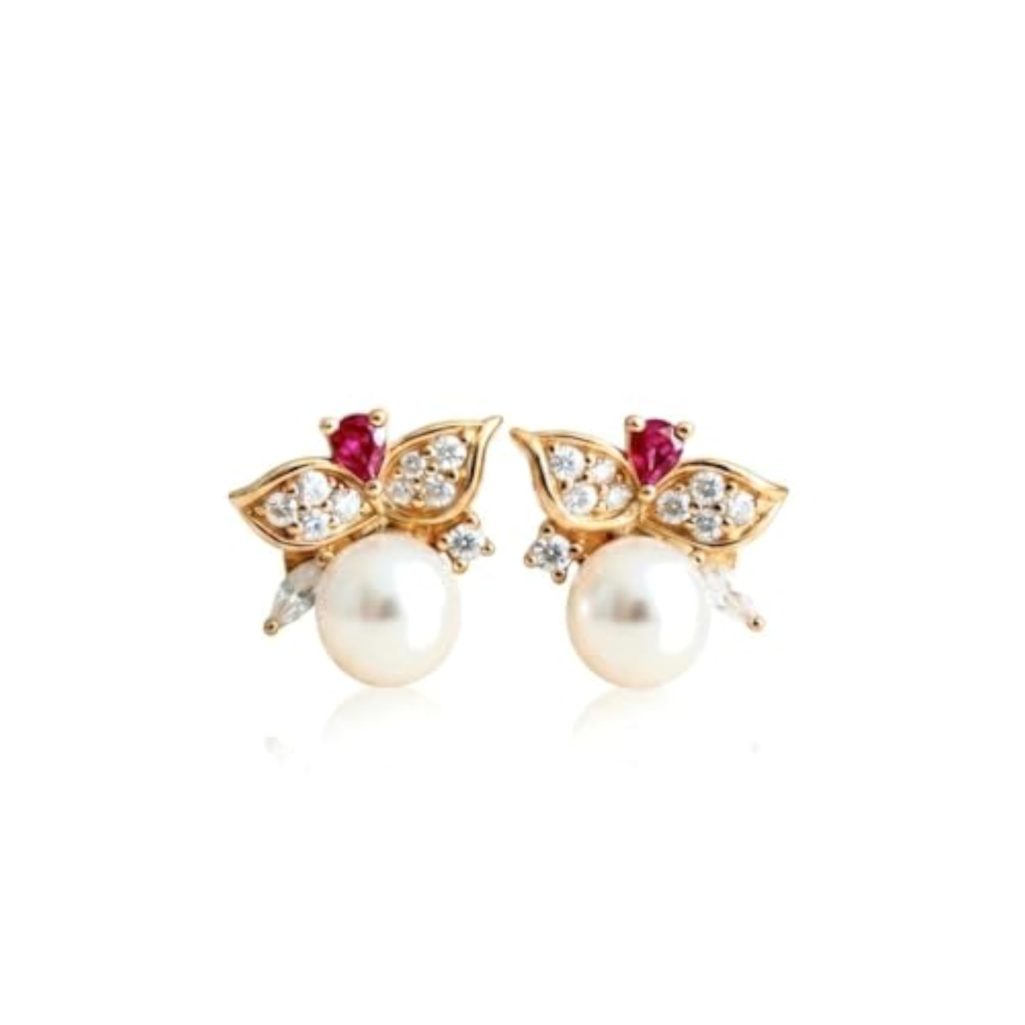 Women's 925 Silver Rose Gold Flower Pearl Stud Earrings