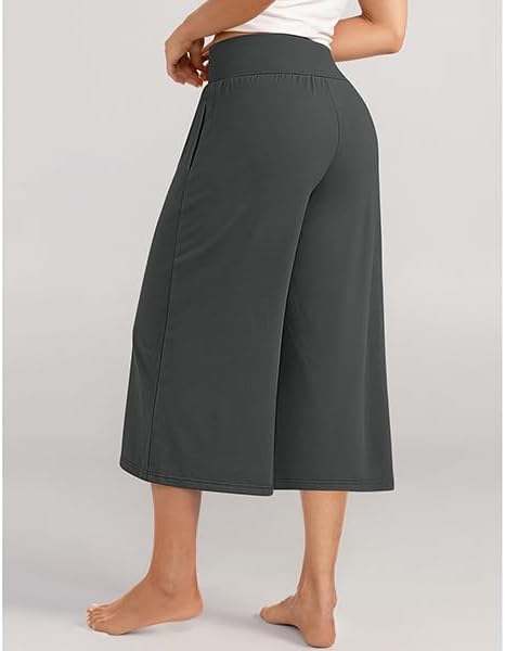 TARSE Wide Leg Cropped Palazzo Pants for Women Culottes with Pockets Summer Gaucho Pants - Image 3