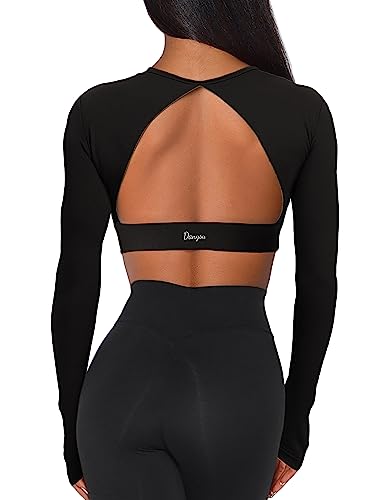 Danysu Open Back Crop Tops with Removable Pad Backless Workout Gym Shirt Bra Going Out Top