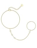 Dochais Pulseras Mujer, Cadena Mano Ajustable Oro 14K/Plateado, Brazalete Anillo-Dedo, Joyería Corporal Elegante Impermeable, Regalo