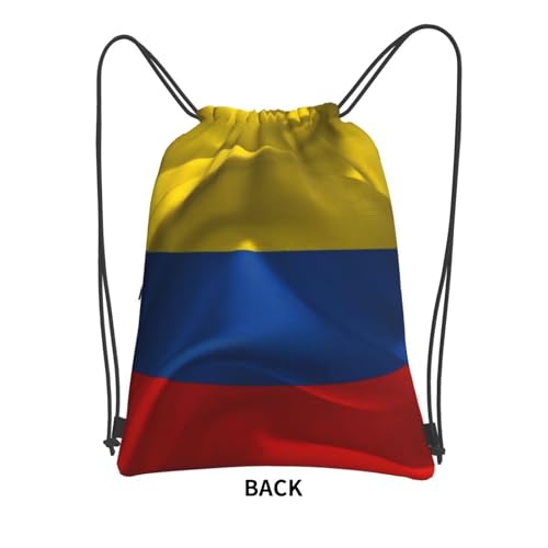 Flag of Colombia Drawstring Backpack, Large Size Storage Draw String Bag, Printed Sports Cinch Bags for Gym3