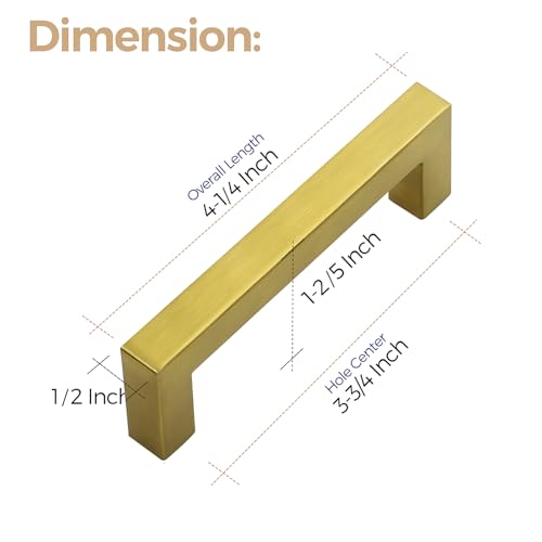 Image of Ravinte Gold Cabinet Handles Drawer Pulls, 3-3 /4 Inch, 5 Pack | Square Bar Grip, Smooth Drawer Pull Feel, Kitchen Cabinet Update, For Cupboards, Drawers, Dressers, Hardware Projects