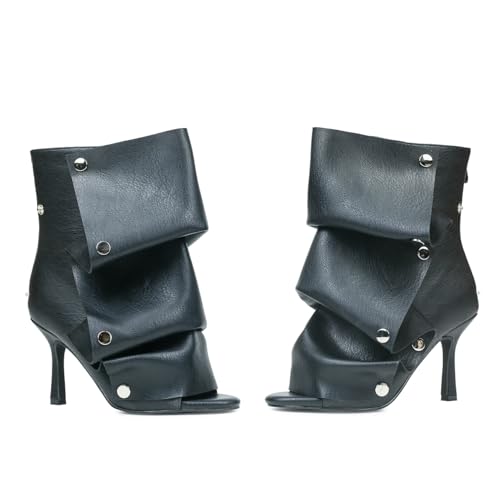 Winforea Women Open Toe Stiletto Heels Ankle Boots Ladies Wrinkles Back Zipper Buttons Boots2