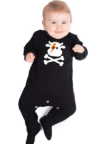 Baby Moo's ZIGGY Baby Sleepsuit/Cool Ziggy Stardust Inspired Baby Outfit Ziggy Cow Baby Romper Boys or Girls Baby Gift Idea (0-3 months) Black