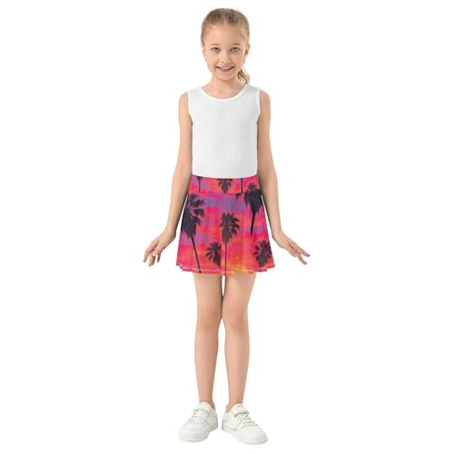 Girls Skorts Athletic Shorts Palm Trees Sunset Pink Orange Kids Tennis Skirts Cheer School 3t3